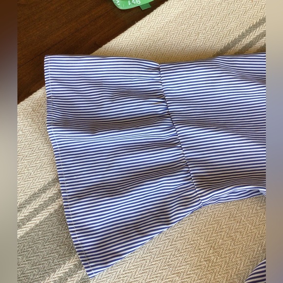 Women’s 2X Aylx blue & white striped bell sleeve top with florals - Picture 4 of 8